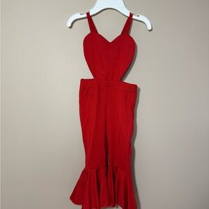 Red Sleeveless Jumpsuit with Ruffle Hem